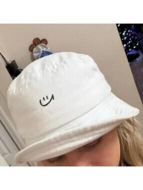 White Shein Smiley Bucket Hat